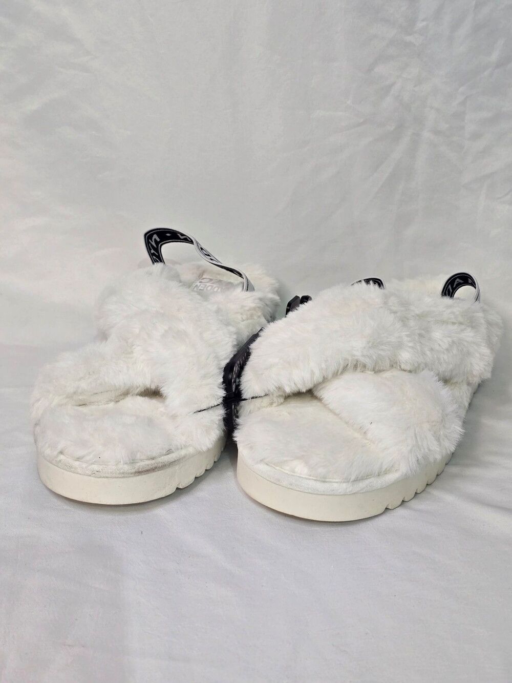 Eco Lux Madden NYC Womens Sz 9 White Faux Fur Crossband Platform